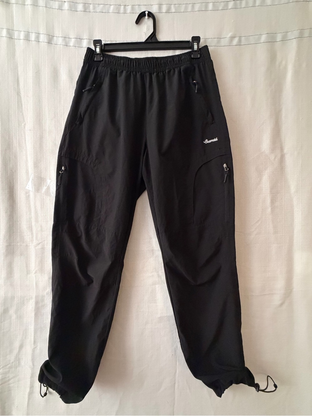 Seamaid Women’s Size M Black Cargo Pants Elastic Waist Zip Pockets(A600)